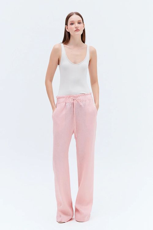 CALCA ELASTICO CINTURA CAMBRAIA DE LINHO ROSA TIG