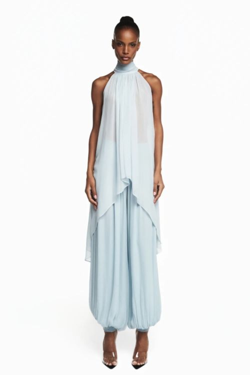 CALCA PALA E BARRA LASTEX CHIFFON AZUL CLARO TIG