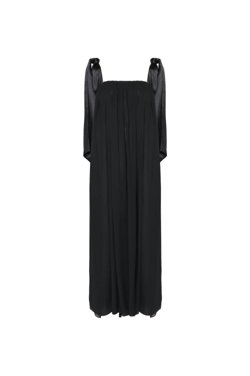 VESTIDO LONGO TOMARA QUE CAIA GGT FAIXA LACO BRACOS PRETO TIG