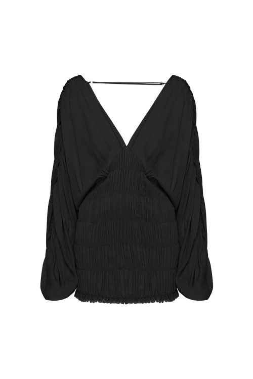 VESTIDO CURTO MANGA LONGA CORPO LASTEX GEORGETE PRETO TIG