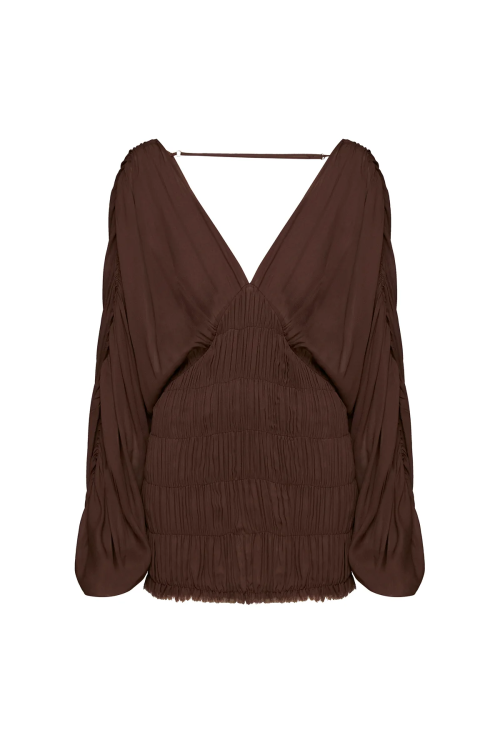 VESTIDO CURTO MANGA LONGA CORPO LASTEX MARROM TIG