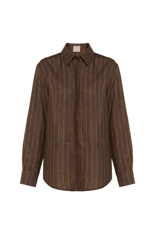 CAMISA LINHO LISTRADO MARROM TIG