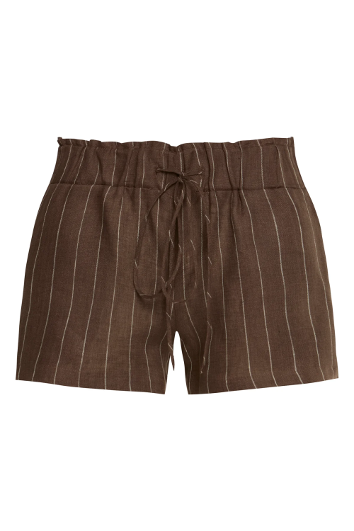 SHORTS ELASTICO COS LINHO LISTRADO MARROM TIG
