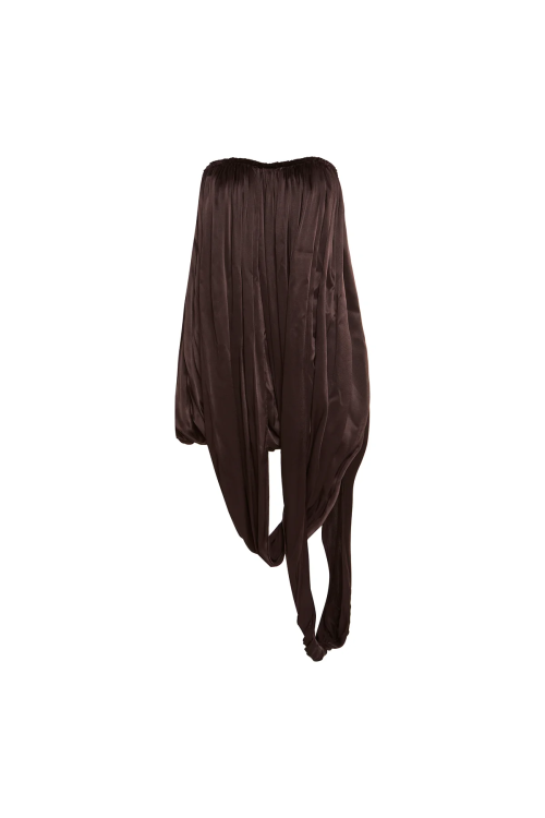 VESTIDO TOMARA QUE CAIA CETIM MARROM TIG