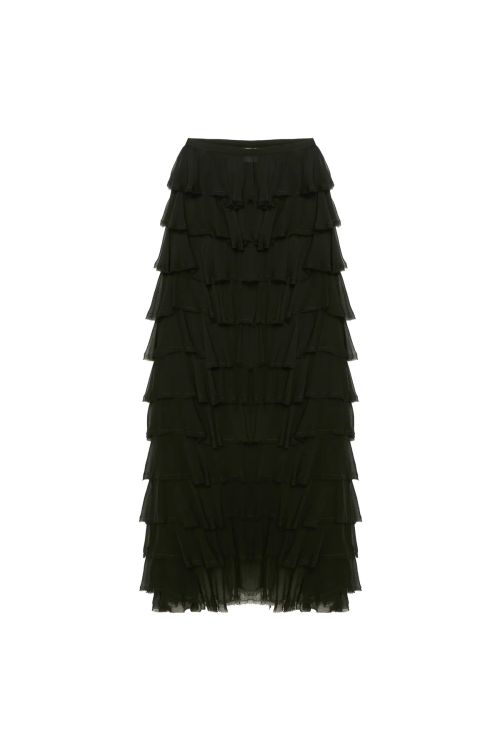 SAIA LONGA BABADOS CHIFFON PRETO TIG