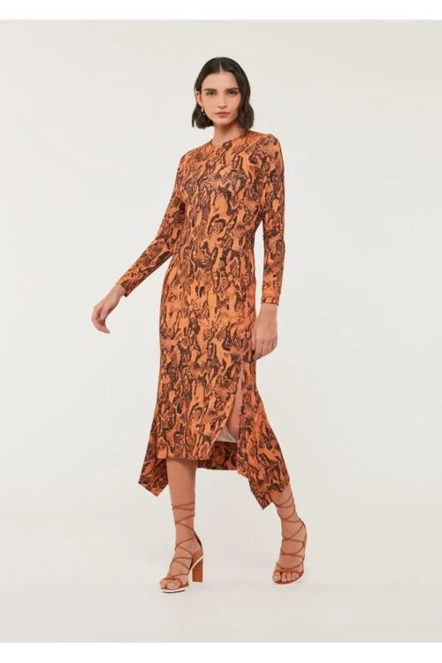 VESTIDO MIDI COBRA EST. LARANJA/PRETO ANIMALE