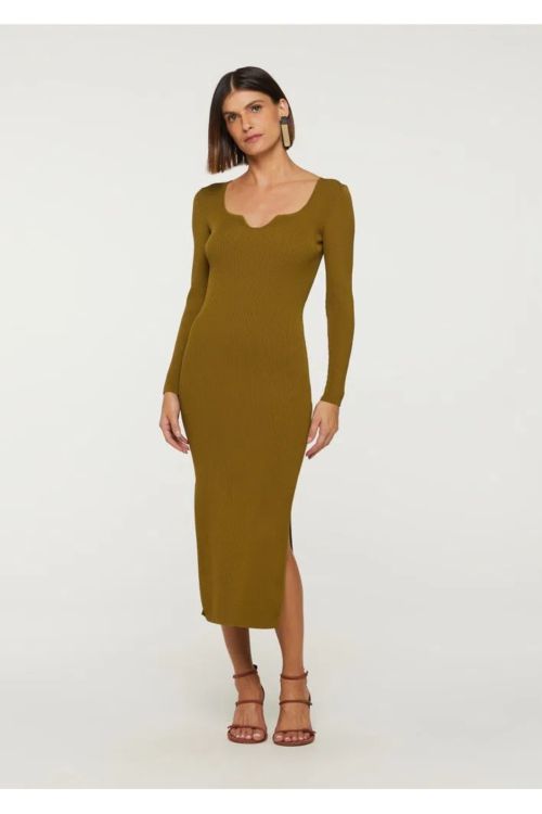 VESTIDO MIDI TRICOT ML DEC. VERDE ANIMALE