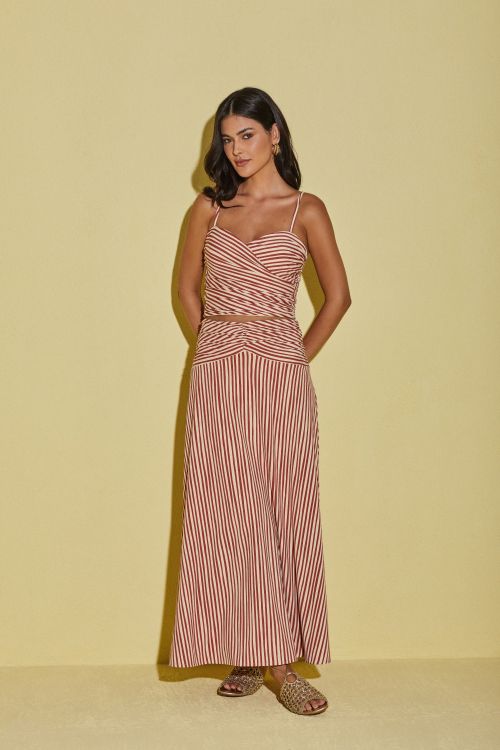 SAIA FLUITY LISTRADO NICE VERMELHO/BEGE VOAR
