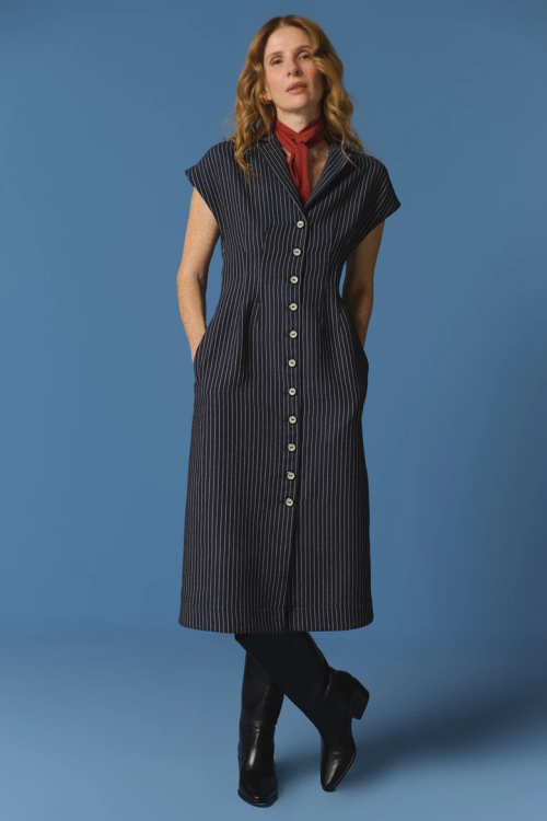 VESTIDO CHEMISE SEM MANGA RISCA AZUL JEANS BIANZA