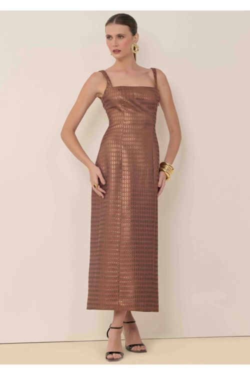 VESTIDO DEC. QUARDRADO JACQUARD IARA CHOCOLATE BIANZA
