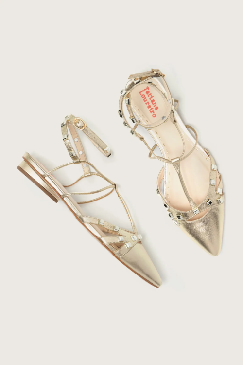 SAPATILHA GLADIADORA SPIKE SQUARE OURO TATIANA LOUREIRO