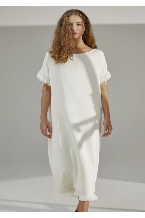 VESTIDO LONGO FRANJAS TRICOT OFFWHITE EGREY