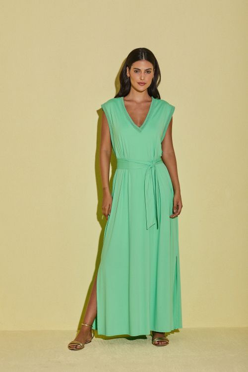 VESTIDO FLUITY LISO SEM MANGA COM CINTO VOAR