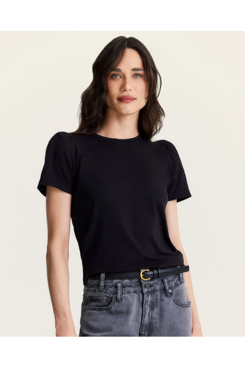 CAMISETA GOLA REDONDA MANGA PUFF ALGODAO PRETO CAMYS