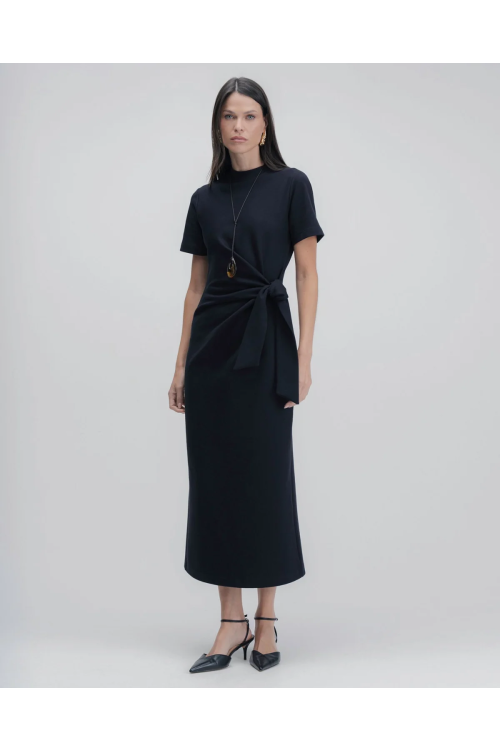 VESTIDO MIDI FLOW FENDA ATRAS PRETO CAMYS