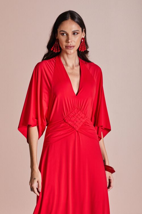 VESTIDO JERSEY FLUITY LISO LONGO DETALHE NA FRENTE CEREJA VOAR