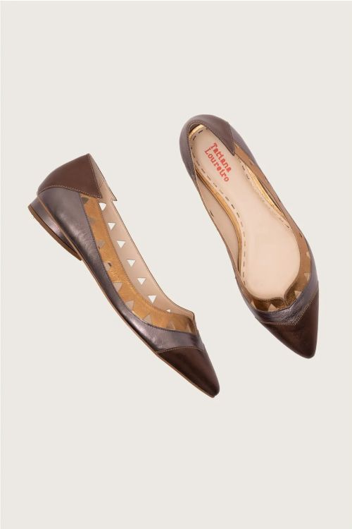 SAPATILHA BICO FINO TRIANGULO METALIC TATIANA LOUREIRO