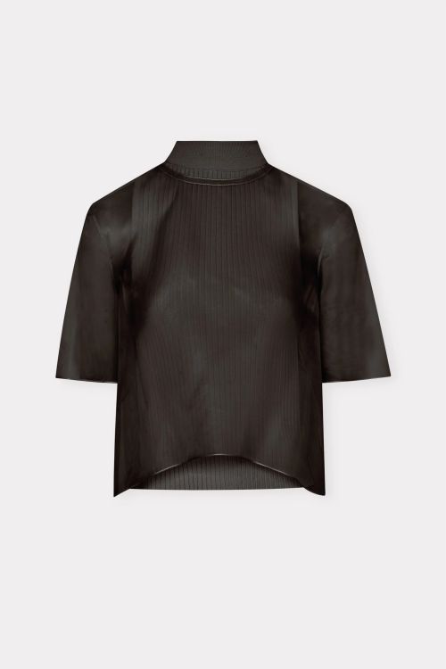 BLUSA TRICOT CANELADO COM ORGANZA DE SEDA PRETO COVEN