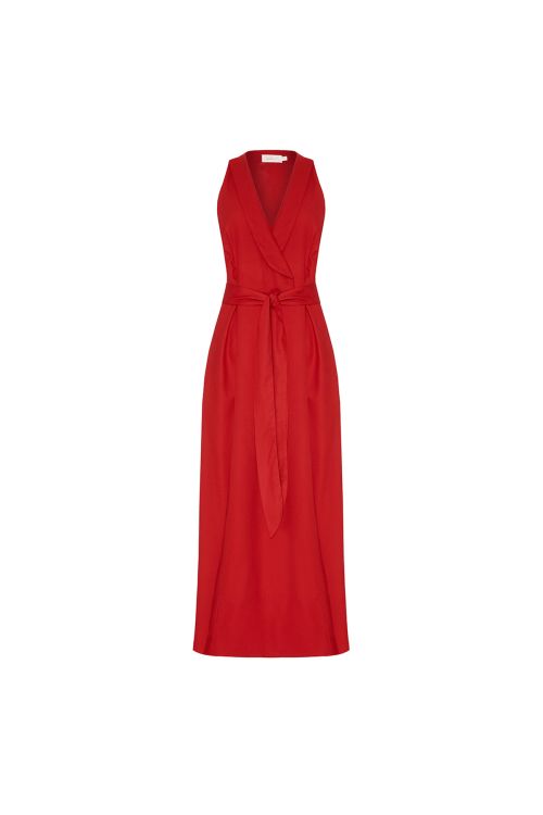 VESTIDO MAXI MIDI REYA EM CREPE VERMELHO LALIBELA