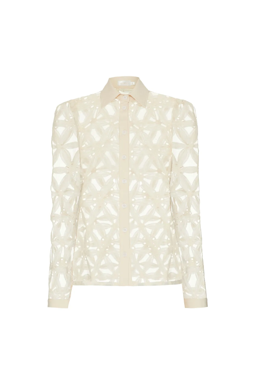 CAMISA ANTONIETTE EM ORGANZA BORDADA OFFWHITE LALIBELA