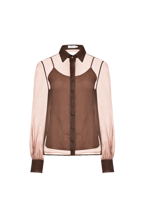 CAMISA EMILIANA EM SEDA MARROM LALIBELA