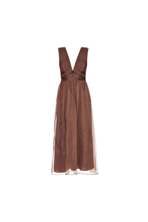 VESTIDO MAXI MIDI EMILIANA MARROM LALIBELA