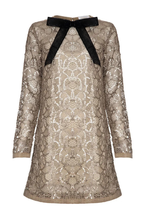VESTIDO TAMSIN CURTO PAETE BEGE LALIBELA