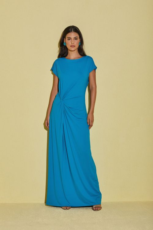 VESTIDO FLUITY BLISO LONGO AZUL TURQUES VOAR