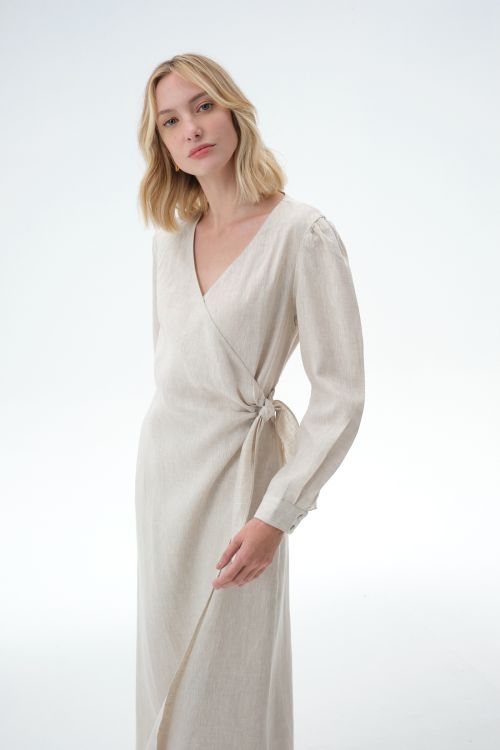 VESTIDO PETRA MANGA LONGA 100% LINHO CAIENA ALEHA