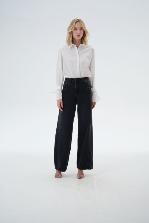 CALCA MELINA EM TECIDO DENIM PRETO ALEHA