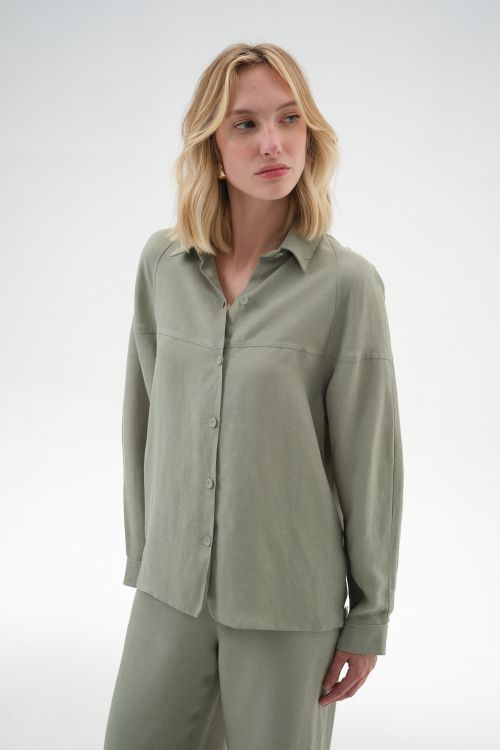 CAMISA MARJORIE MANGA LONGA BOTOES VERDE MENTA ALEHA