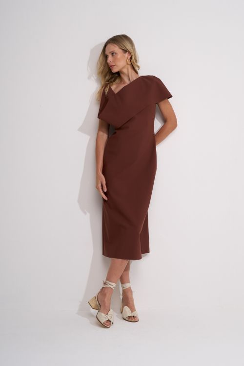 VESTIDO CLARA MIDI MARROM - ALEHA