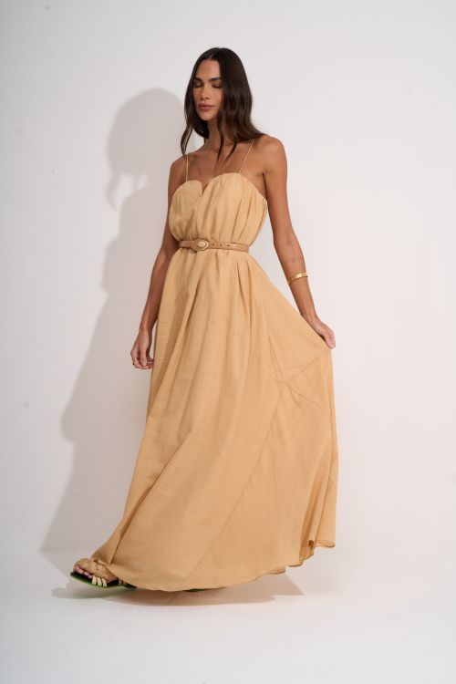 VESTIDO CATARINA LONGO CAMELO - ALEHA