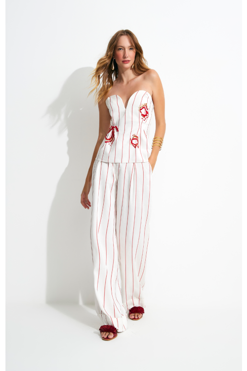 BLUSA GINA TOMARA QUE CAIA OFFWHITE/VERMELHO ALEHA