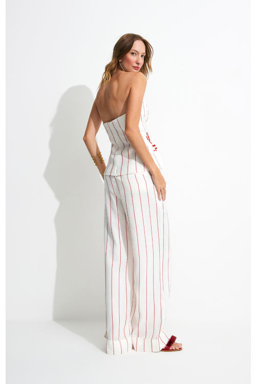 CALCA LEILA LINHO OFFWHITE/VERMELHO ALEHA