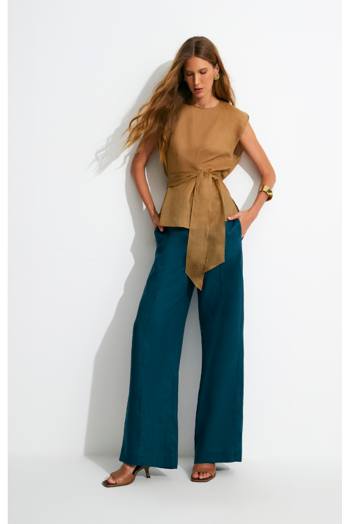 BLUSA ASIA COM FAIXA 100% LINHO ALEHA
