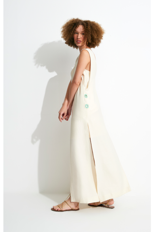 VESTIDO TAMARA BORDADOS NAS LATERAIS OFFWHIE ALEHA