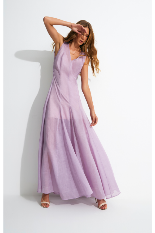 VESTIDO ATENA LONGO LINHO LAVANDA ALEHA