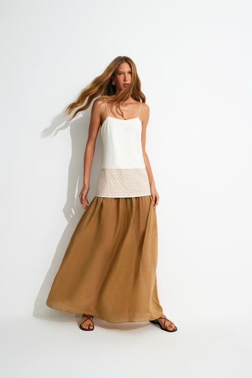 VESTIDO VERENA LINHO ALCA OFF/CAMELO ALEHA