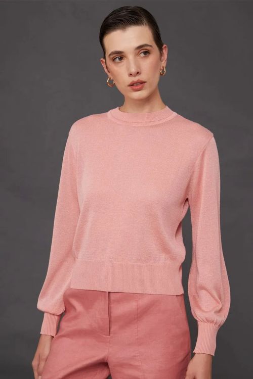 BLUSA MANGA LONGA EM TRICOT LUREX ROSA CORI