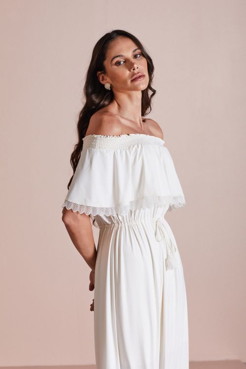 VESTIDO JERSEY FLUITY LISO OMBRO A OMBRO OFFWHITE VOAR