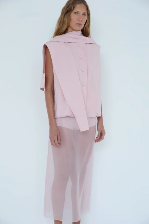 SAIA TRICOT CANELADO COM ORGANZA ROSA COVEN