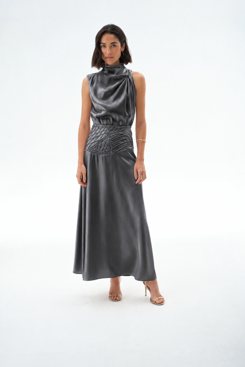 VESTIDO PAOLA ACENTINADO COM BRILHO GRAFITE ALEHA
