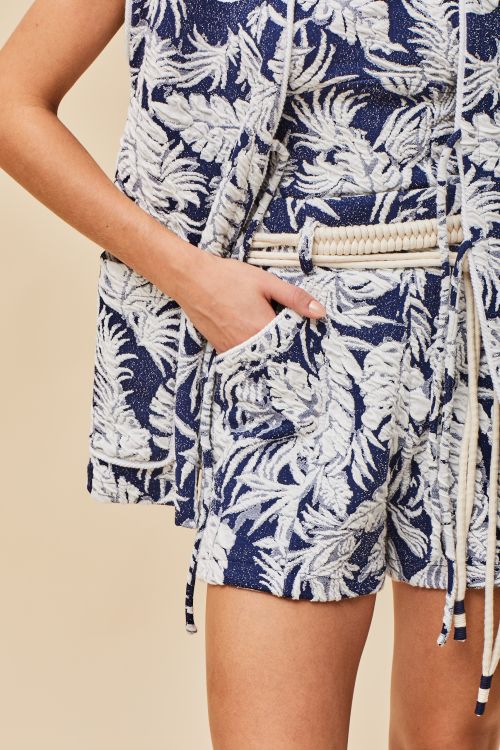 SHORTS JACQUARD FOLHAGENS AZUL/OFFWHITE - VOAR
