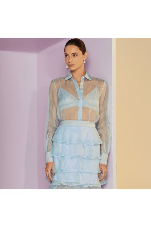 CAMISA MAG EM ORGANZA 100% SEDA AZUL CLARA LALIBELA
