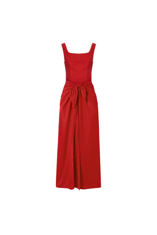 VESTIDO MAXI MIDI ENZA EM CREPE VERMELHO LALIBELA
