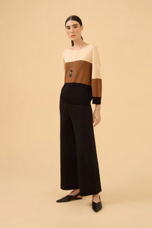 CALCA AMPLA EM RICOT PRETO VIVIANE FURRIER