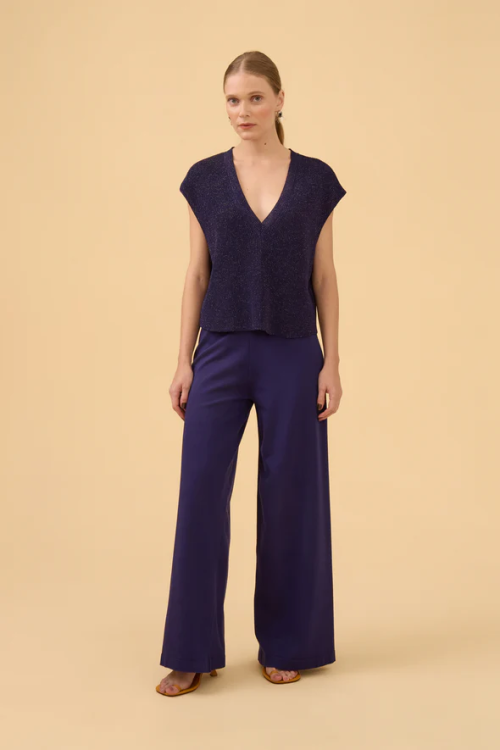 BLUSA DECOTE V SEM MANGAS AMEIXA VIVIANE FURRIER