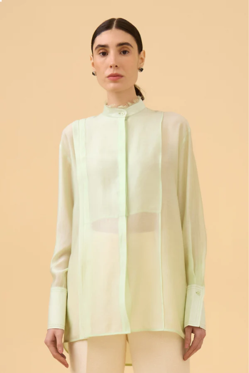 CAMISA COM PATCHWORK EM TECIDO VERDE CLARO VIVIANE FURRIER