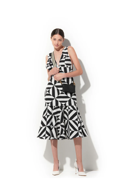 VESTIDO MIDI BETANIA XADREZ OFFWHITE LAFORT